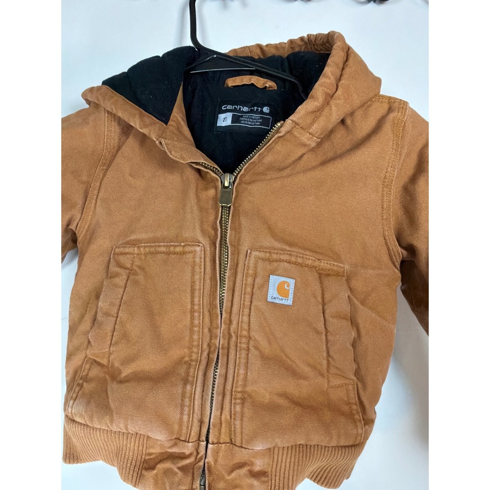 Carhartt Toddler Boys Active Jacket Brown Quilted Lined Hooded OJ8552-B 2T